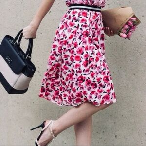 NWT Kate Spade Mini Rose Floral Pleated Pink and Red 100% Silk Skirt Size 0